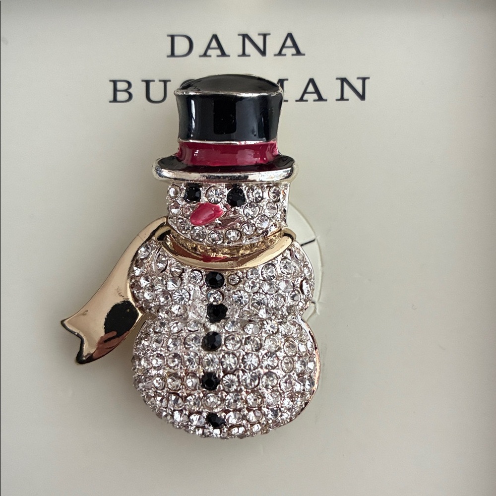 NWT Dana Buchman Festive Snowman Brooch with Black Hat
